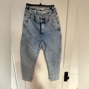 Zara Light Blue Paperbag Waist Denim Trousers